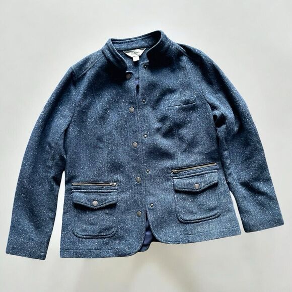 Vintage LL Bean Stonington Herringbone Tweed Jacket Womens Size M Elbow Patch - Picture 2 of 10